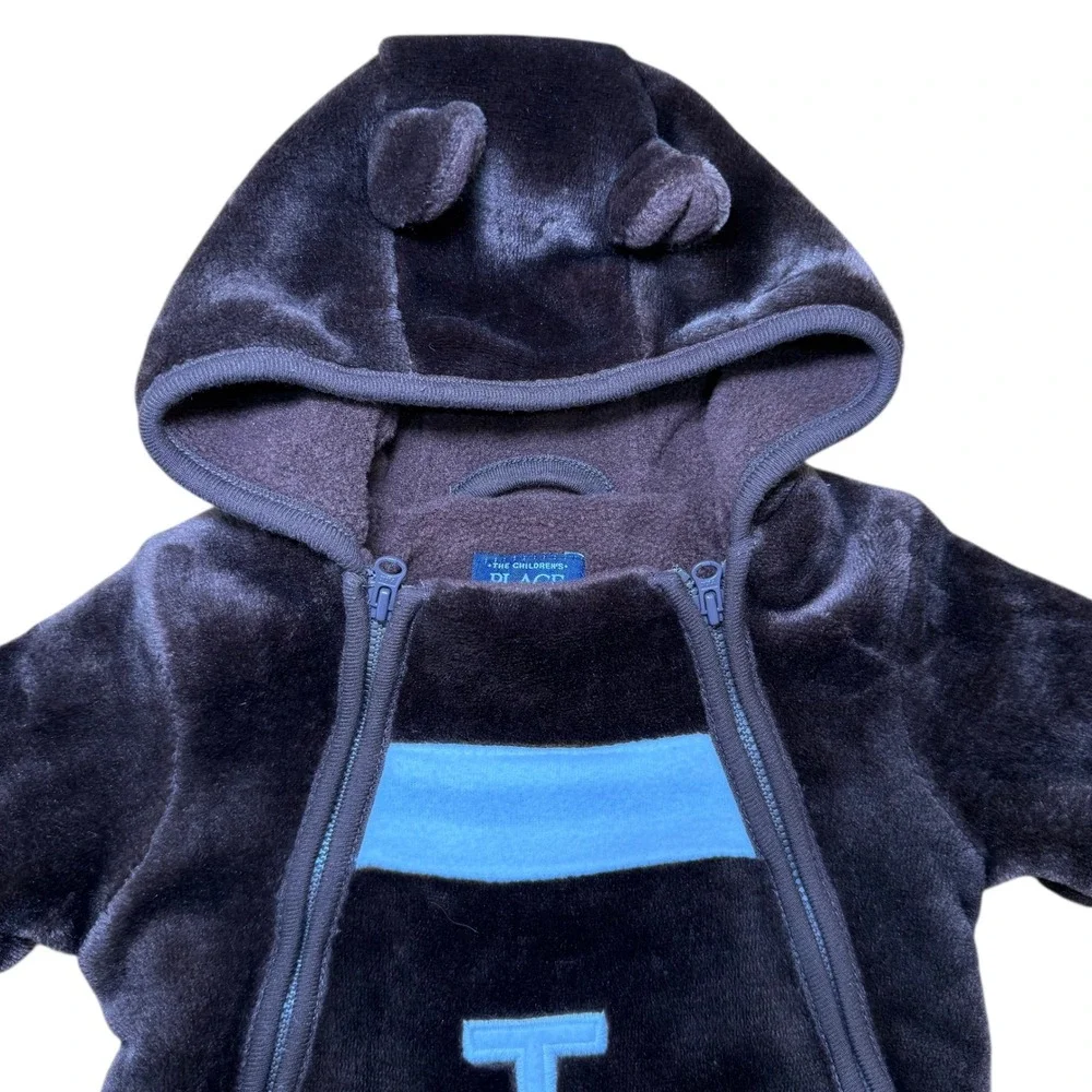 Baby‎ Football Fleece Hooded Bunting Snowsuit Brown Blue Cozy Plush 3-6 Months